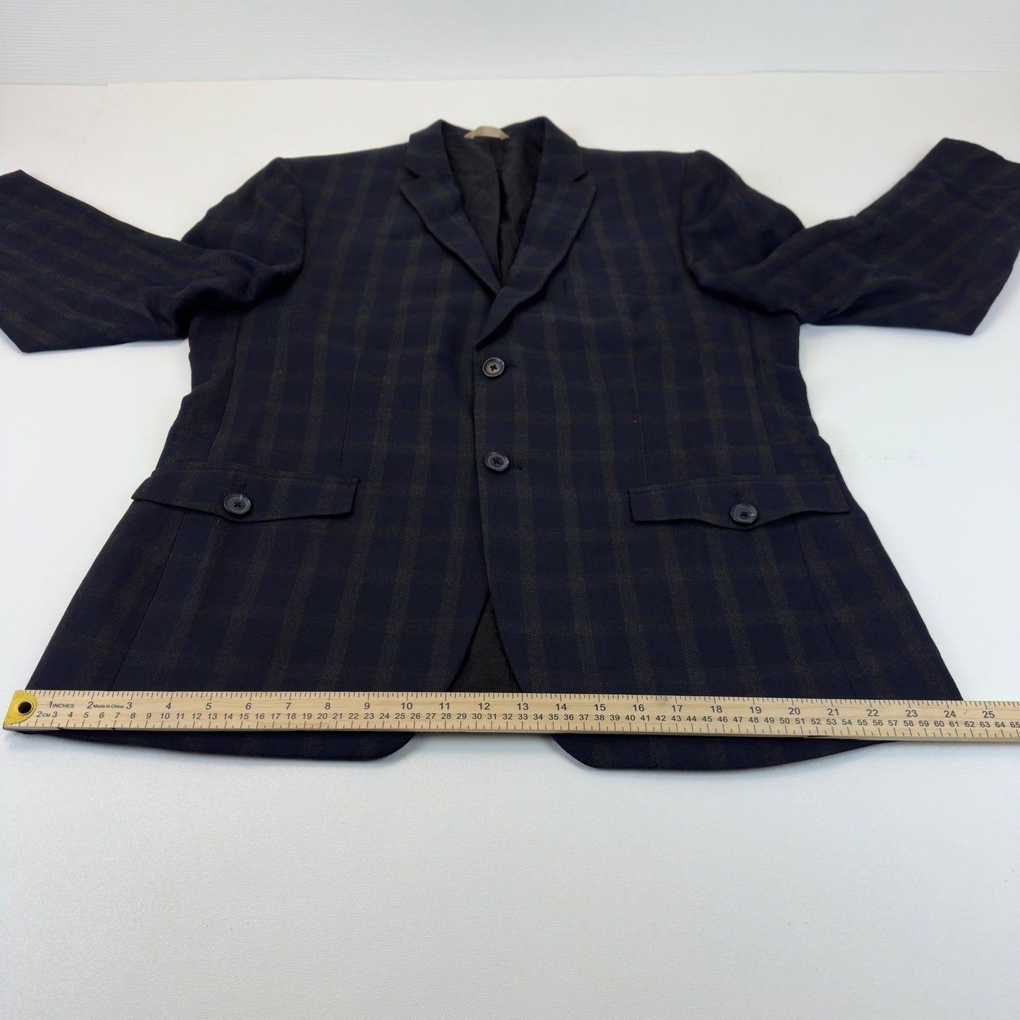 Haggar 1926 Originals Mens 44R Navy Blue Brown Plaid Blazer Sport Coat 1006615 by Haggar