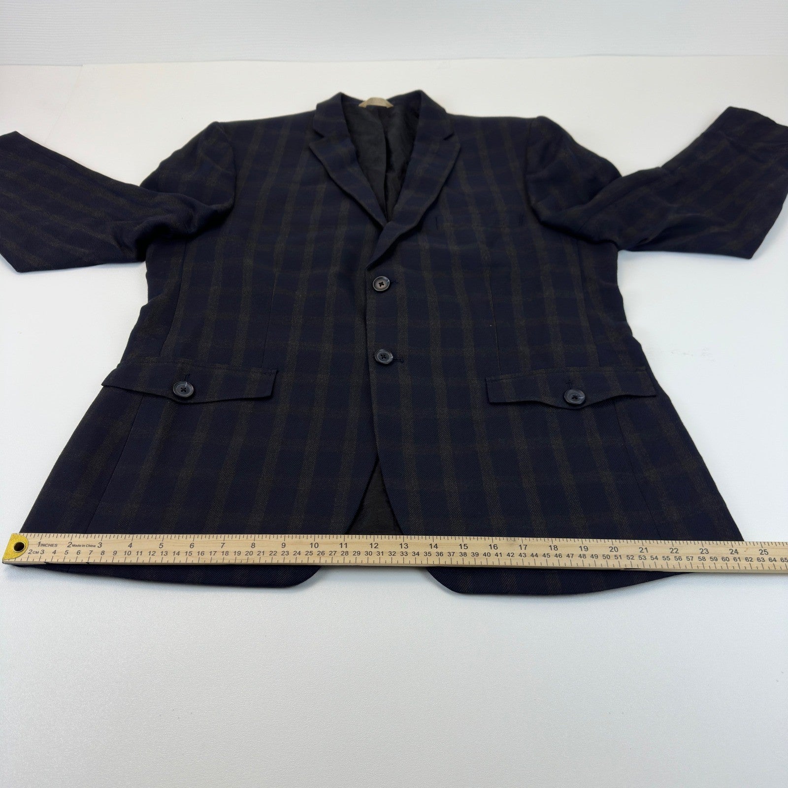 Haggar 1926 Originals Mens 44R Navy Blue Brown Plaid Blazer Sport Coat 1006615 by Haggar