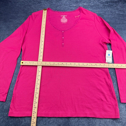 Mix & Co Plus Womens 3X Fuchsia Pink Ribbed Henley Long Sleeve Sleep Top NWT by Mix & Co.