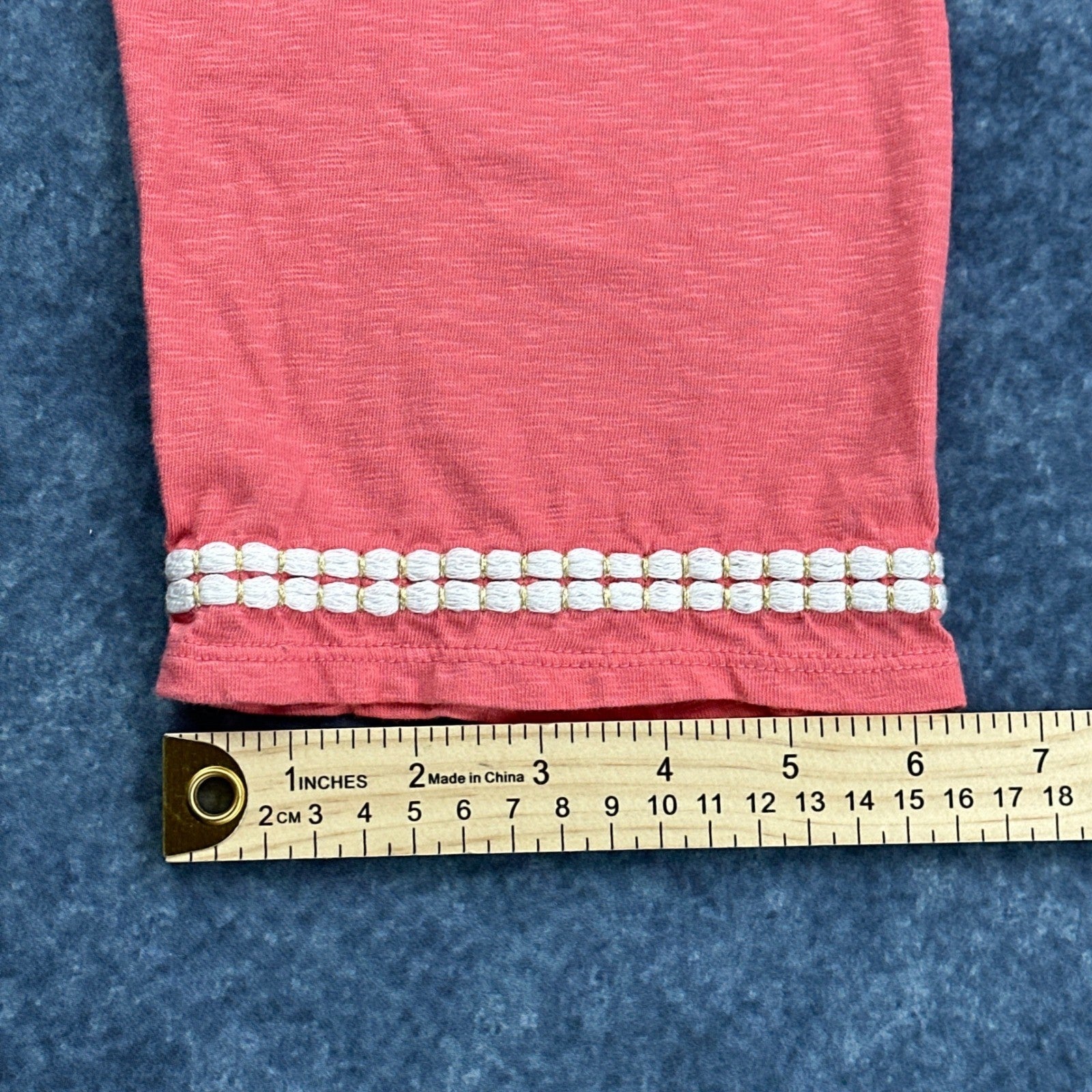 Charter Club Coral Pink Embroidered Beaded Tunic Top XL 100% Cotton 3/4 Sleeve by Charter Club