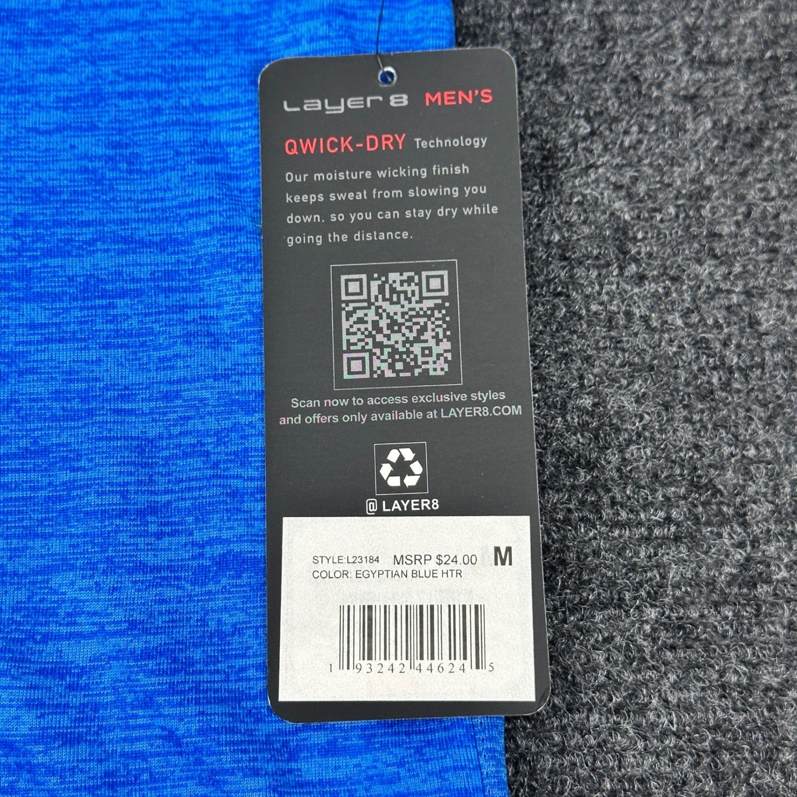Layer 8 Mens Qwick-Dry Training Shirt Egyptian Blue Heather L23184 Size M NEW by Layer 8