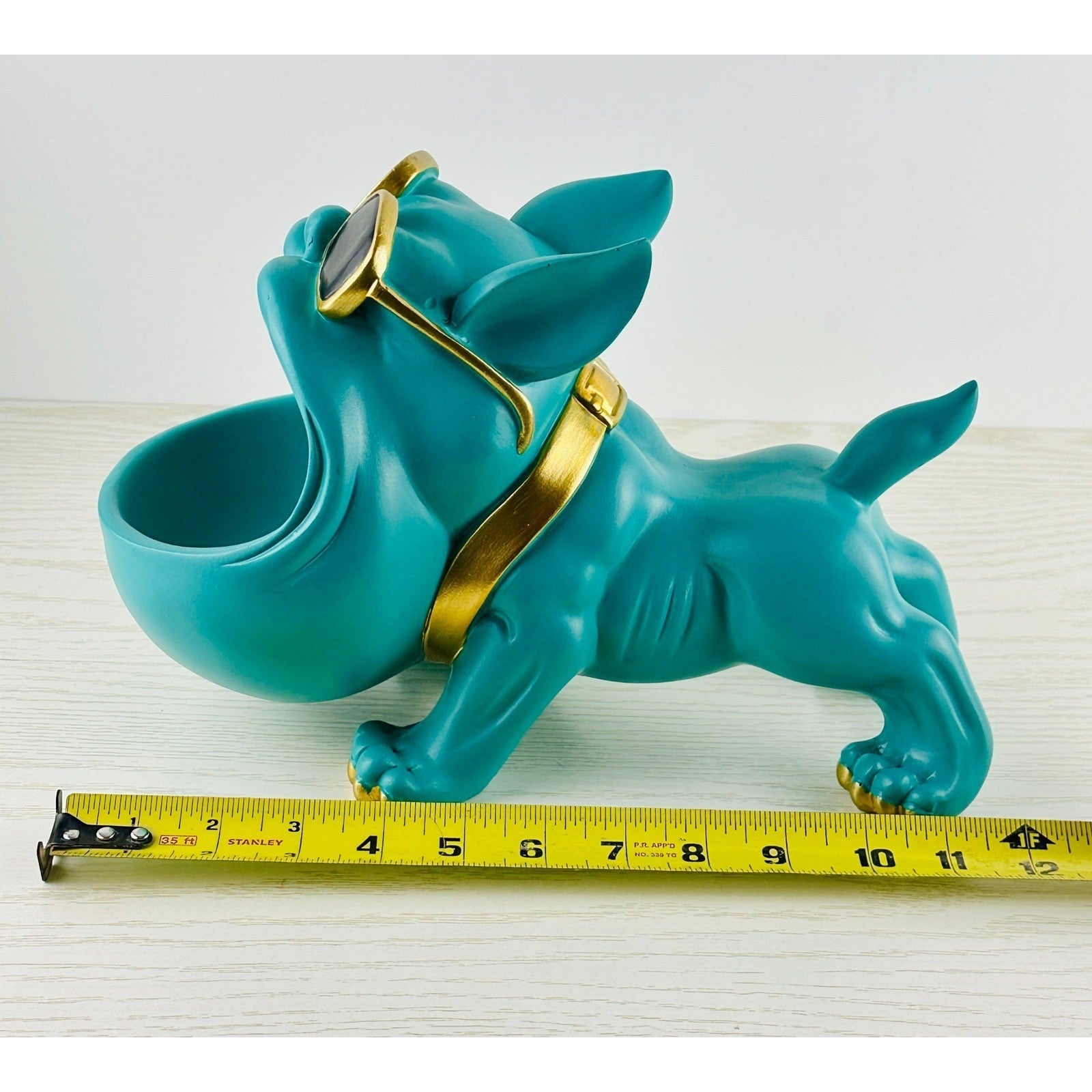 Teal French Bulldog Trinket Dish Sunglasses Collar Gold Accents by Unbranded