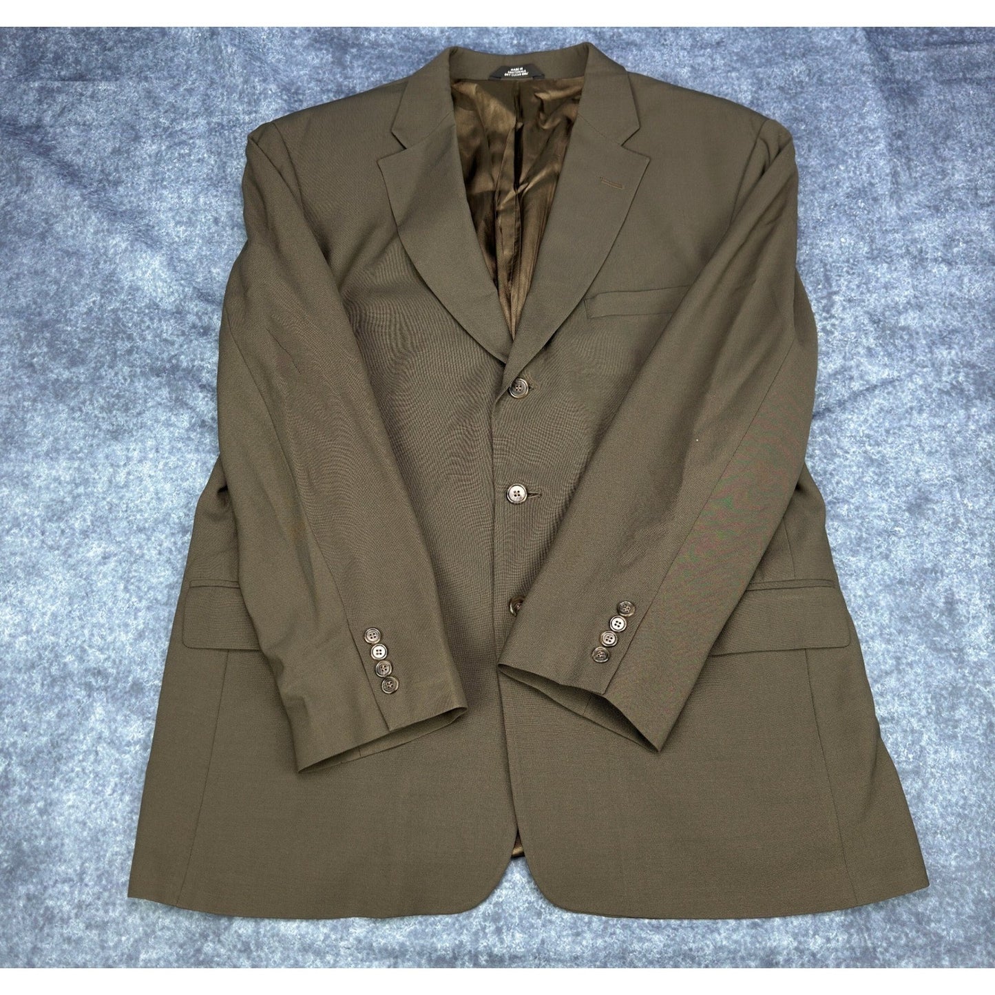 Haggar Black Label Mens 44R Suit 3-Button Blazer Pleated Pants Olive Brown Wool by Haggar