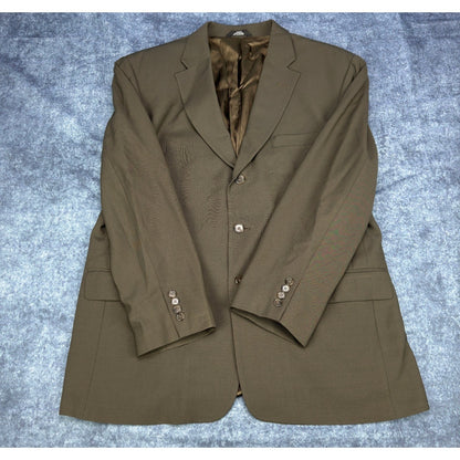 Haggar Black Label Mens 44R Suit 3-Button Blazer Pleated Pants Olive Brown Wool by Haggar
