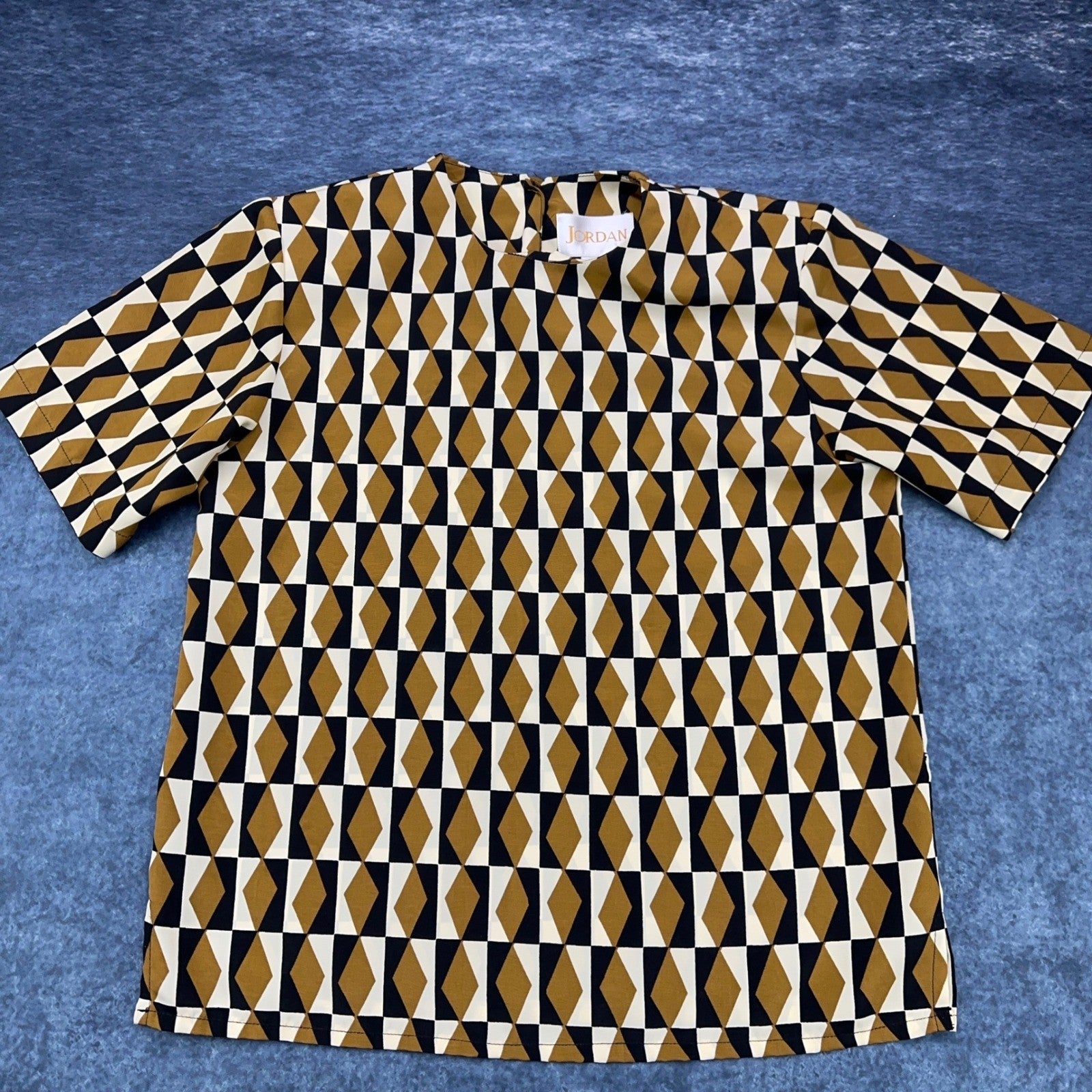 Jordan Womens Short Sleeve Geometric Diamond Print Blouse Mustard Black Size S by Jordan