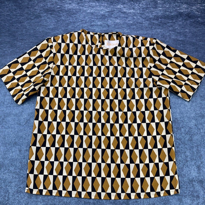 Jordan Womens Short Sleeve Geometric Diamond Print Blouse Mustard Black Size S by Jordan