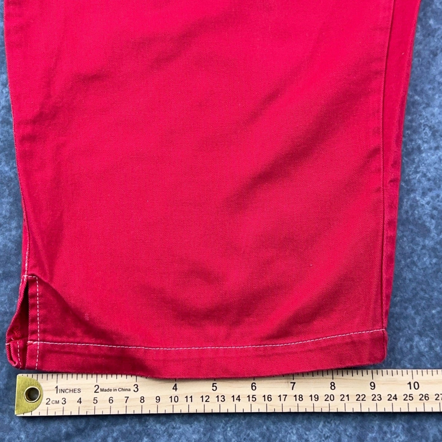 Red 100% Cotton Elastic Waist Crop Pants Women XL Relaxed Wide Leg Side Slit by Unbranded