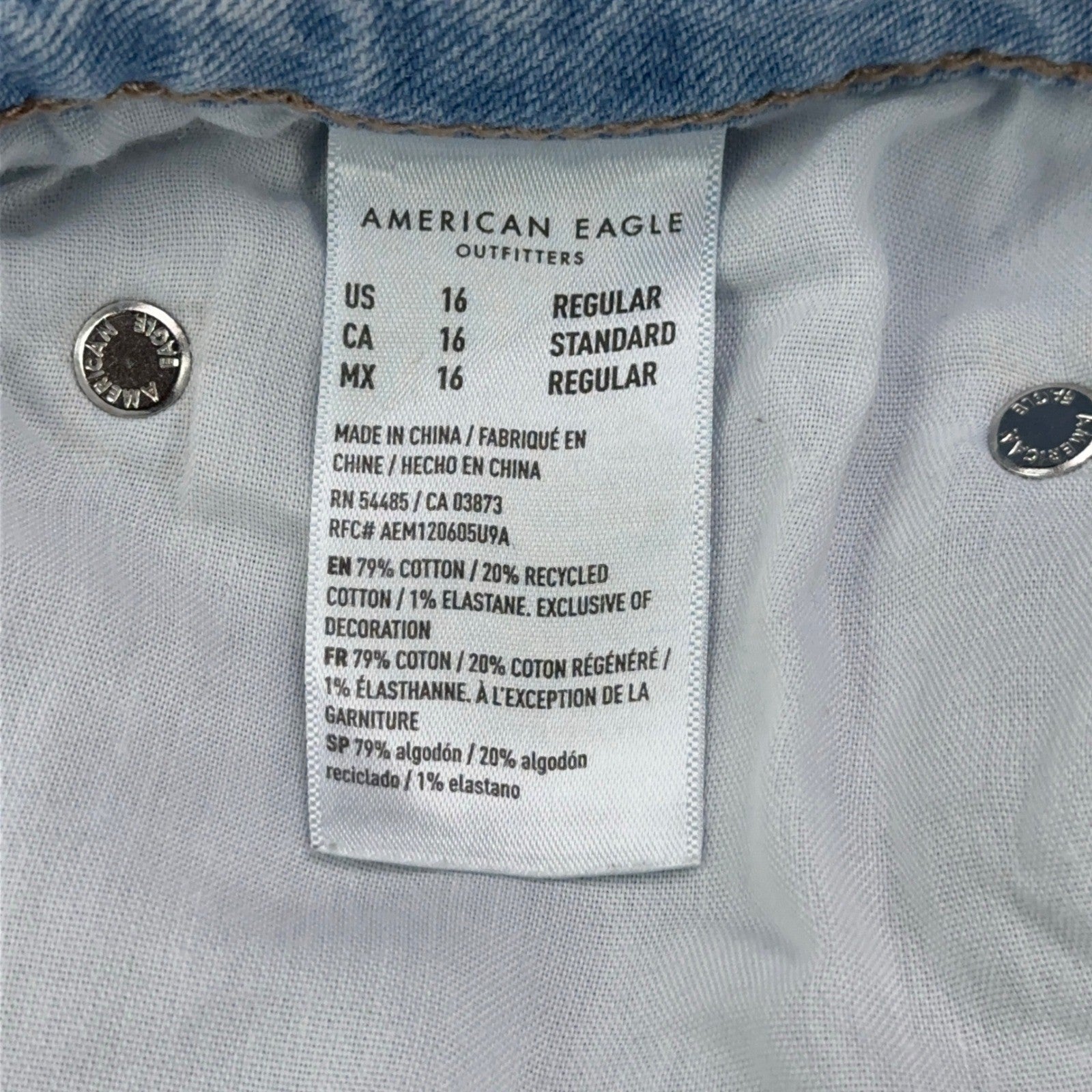 American Eagle Super High-Rise Straight Jeans Light Wash Blue Stretch Size 16 by American Eagle Outfitters