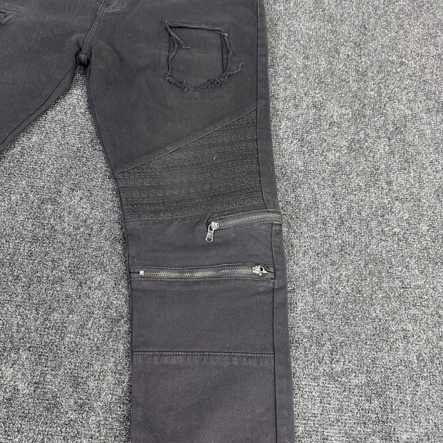 Waimea Mens Skinny Fit Jeans Black Faded Knee Zipper Denim Pants Size 36 by Waimea