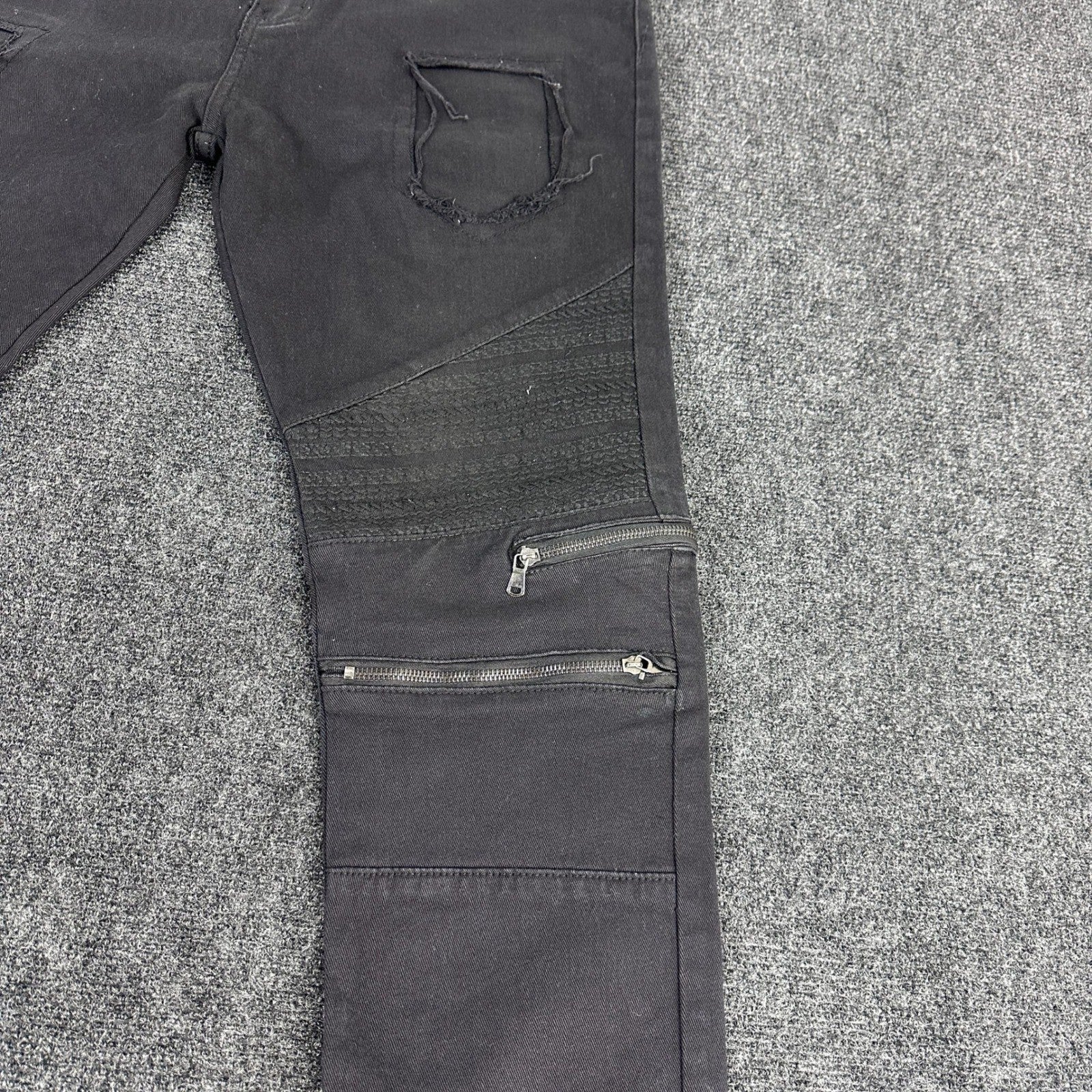 Waimea Mens Skinny Fit Jeans Black Faded Knee Zipper Denim Pants Size 36 by Waimea