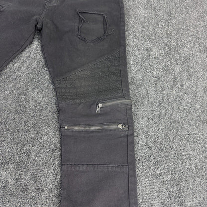 Waimea Mens Skinny Fit Jeans Black Faded Knee Zipper Denim Pants Size 36 by Waimea
