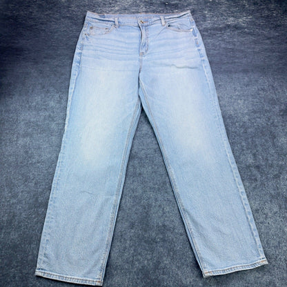 American Eagle Super High-Rise Straight Jeans Light Wash Blue Stretch Size 16 by American Eagle Outfitters