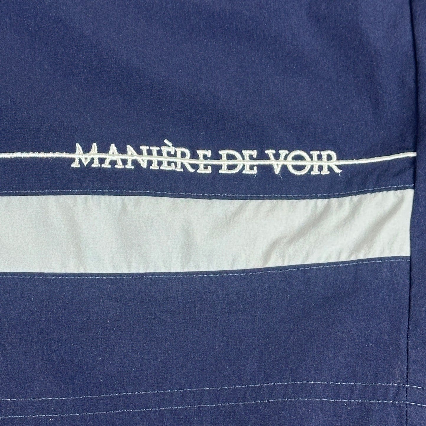 Maniere De Voir Mens Swim Trunks Navy Blue White Stripe Mesh Lined Size L by Maniere De Voir