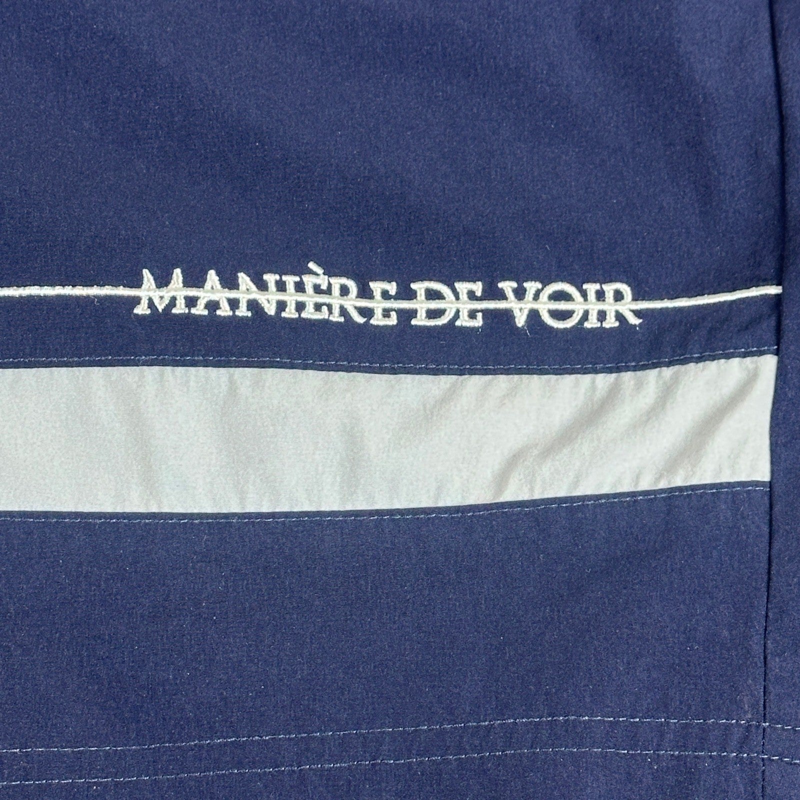 Maniere De Voir Mens Swim Trunks Navy Blue White Stripe Mesh Lined Size L by Maniere De Voir