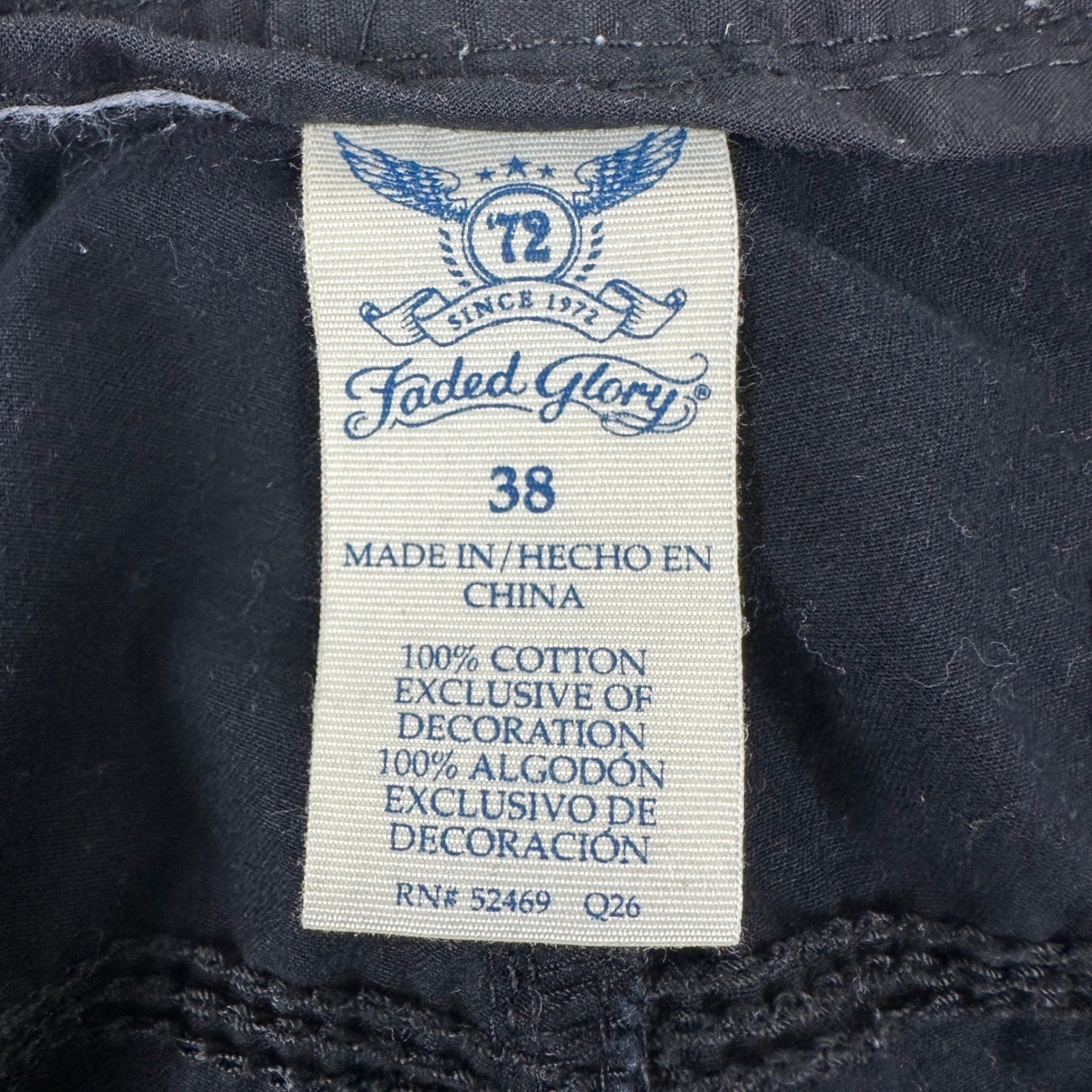 Faded Glory Mens Cargo Shorts Black Size 38 Cotton Drawstring Utility Pockets by Faded Glory