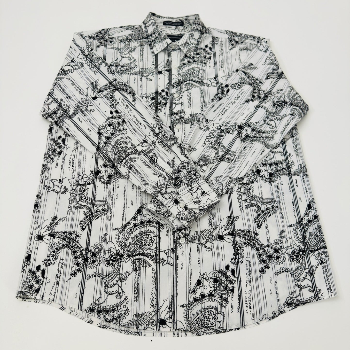 Michael Brandon Mens XL Paisley Striped Graphic Button Down Shirt Black White by Michael Brandon