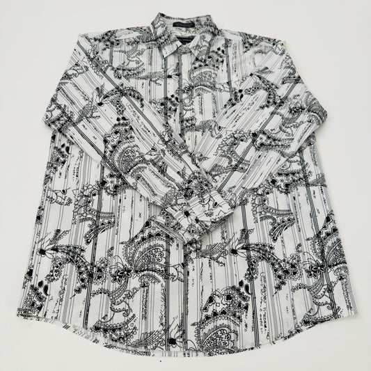 Michael Brandon Mens XL Paisley Striped Graphic Button Down Shirt Black White by Michael Brandon
