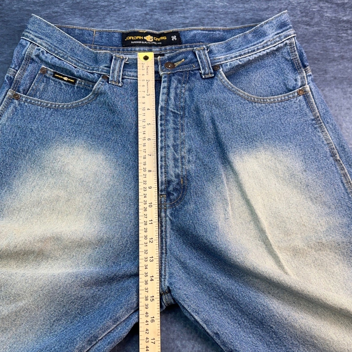 Jordan Craig Mens Baggy Denim Shorts Blue Sandblasted Fade Size 36 Y2K Jorts by Jordan Craig