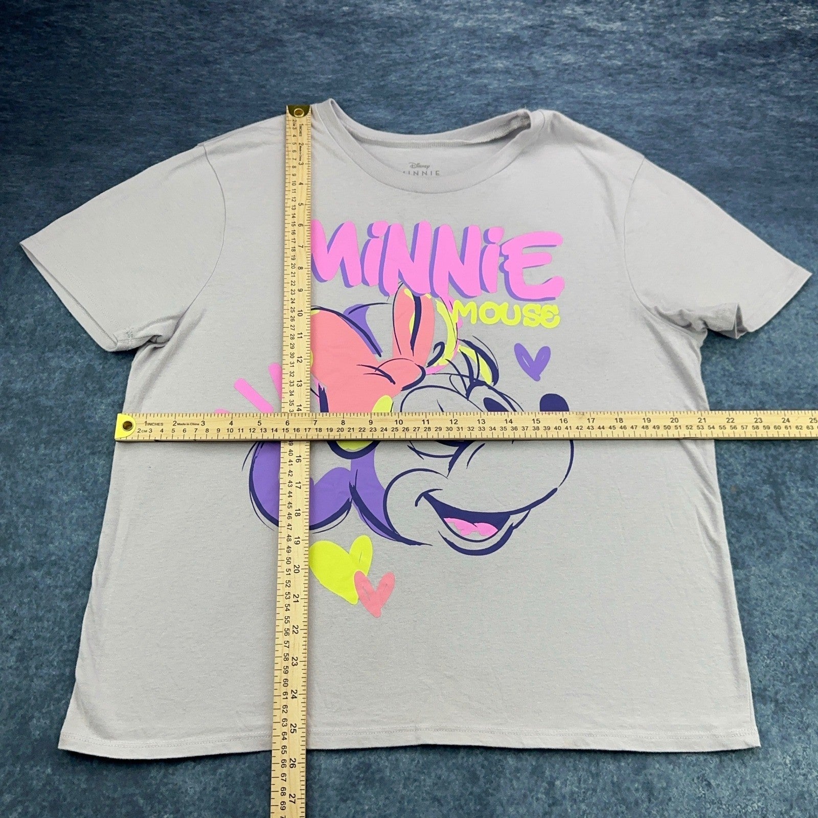 Disney Minnie Mouse Graphic T-Shirt Grey Neon Pink Purple XL RN117508 by Disney