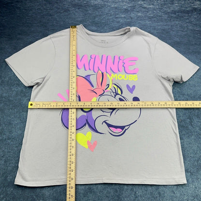 Disney Minnie Mouse Graphic T-Shirt Grey Neon Pink Purple XL RN117508 by Disney