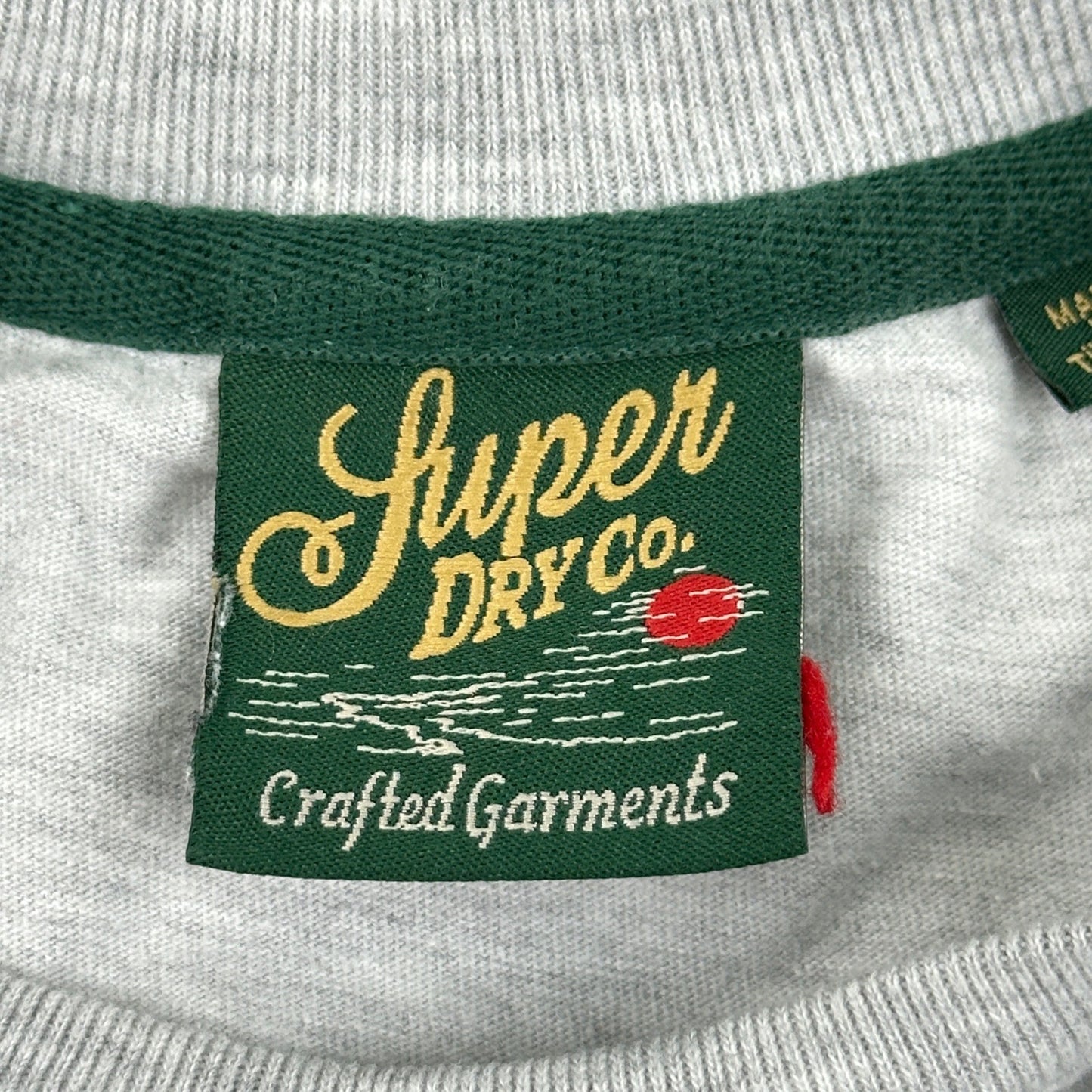 Superdry Mens Graphic T-Shirt Grey Green Stripe Logo Crew Neck Small by Superdry