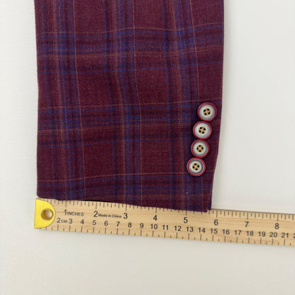 Tallia Mens Plaid Blazer Sport Coat Burgundy Blue Wool Blend Floral Lining 46R by Tallia
