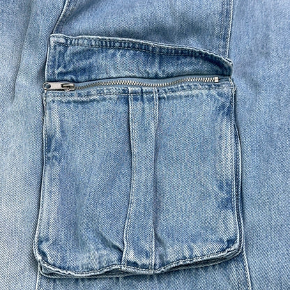 Forever 21 Premium Womens XL Light Wash Elastic Waist Wide Leg Cargo Jeans by FOREVER 21
