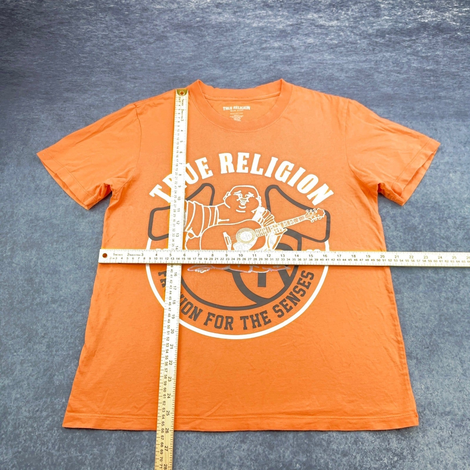 True Religion Mens Buddha Guitar Graphic T-Shirt Orange 100% Cotton Medium by True Religion