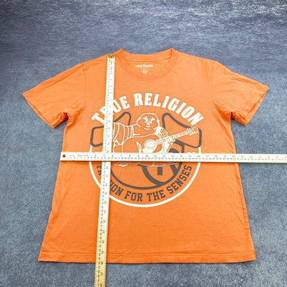 True Religion Mens Buddha Guitar Graphic T-Shirt Orange 100% Cotton Medium by True Religion
