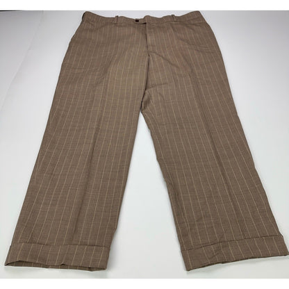 Rajas Fashions Mens Tan Pinstripe Cuffed Dress Pants Trousers 40x28 Bespoke by Raja's Fashions