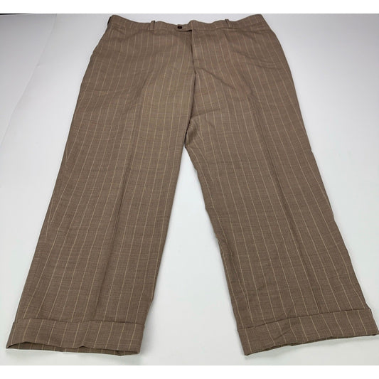Rajas Fashions Mens Tan Pinstripe Cuffed Dress Pants Trousers 40x28 Bespoke by Raja's Fashions