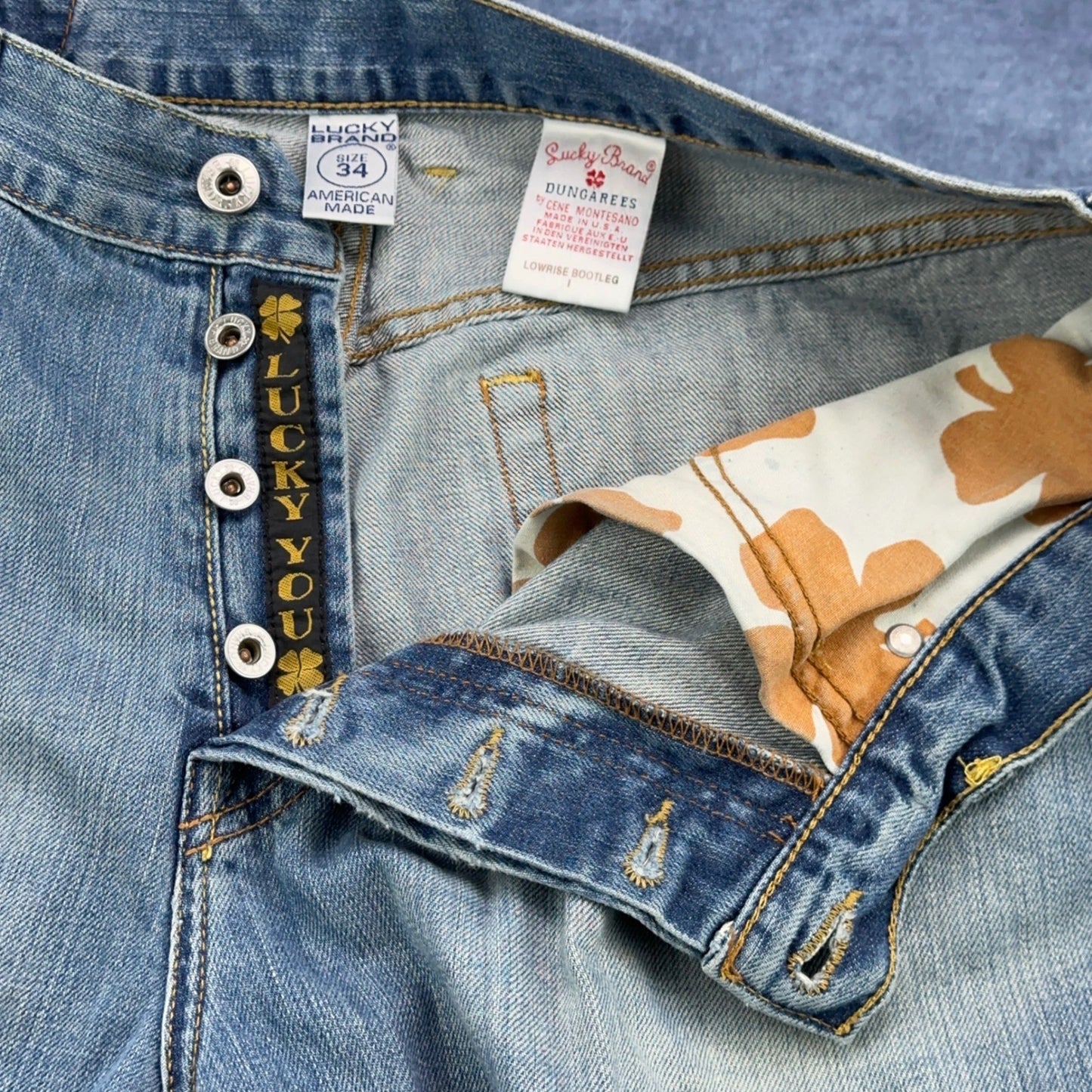 Lucky Brand Dungarees Mens 34 Lowrise Bootleg Jeans Light Wash Made in USA by Lucky Brand
