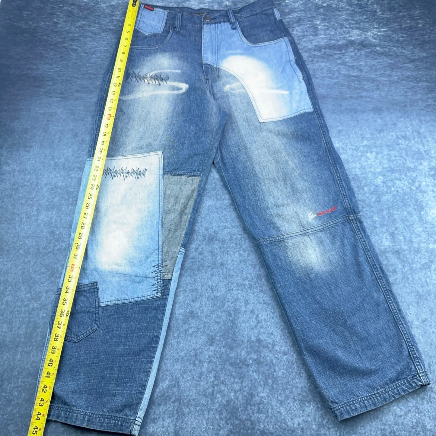 Vintage FUBU The Collection Patchwork Baggy Jeans Mens 34x34 Blue Streetwear 90s by FUBU