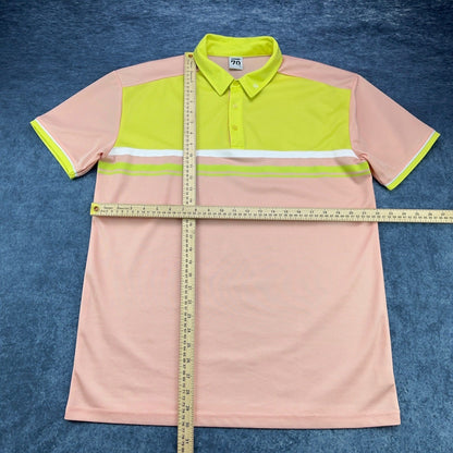 Sub 70 Mens XL Golf Polo Shirt Peach Neon Yellow Colorblock Performance Pique by Sub70