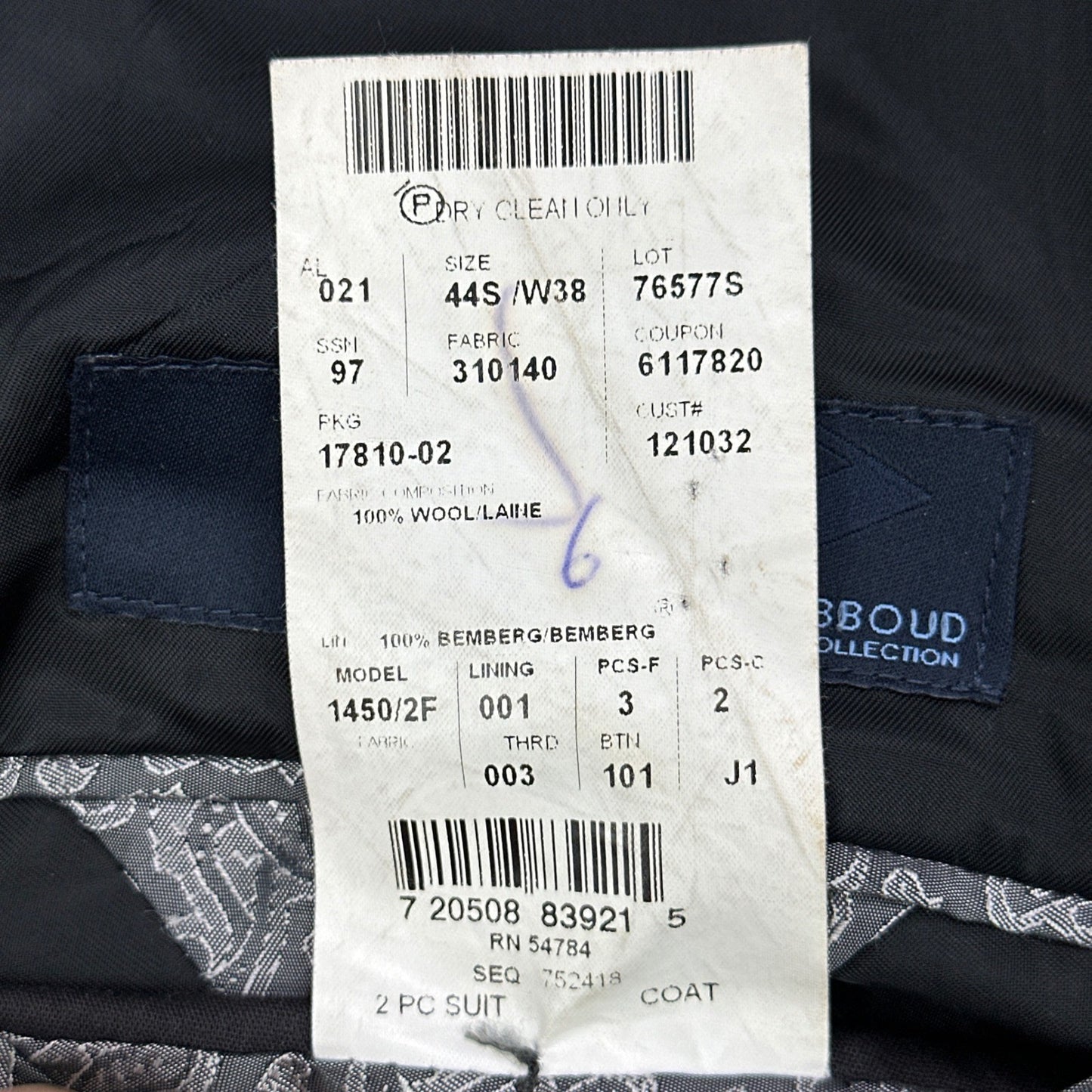 Joseph Abboud Collection Mens 44S Navy Blue Wool Micro Stripe Blazer Sport Coat by Joseph Abboud