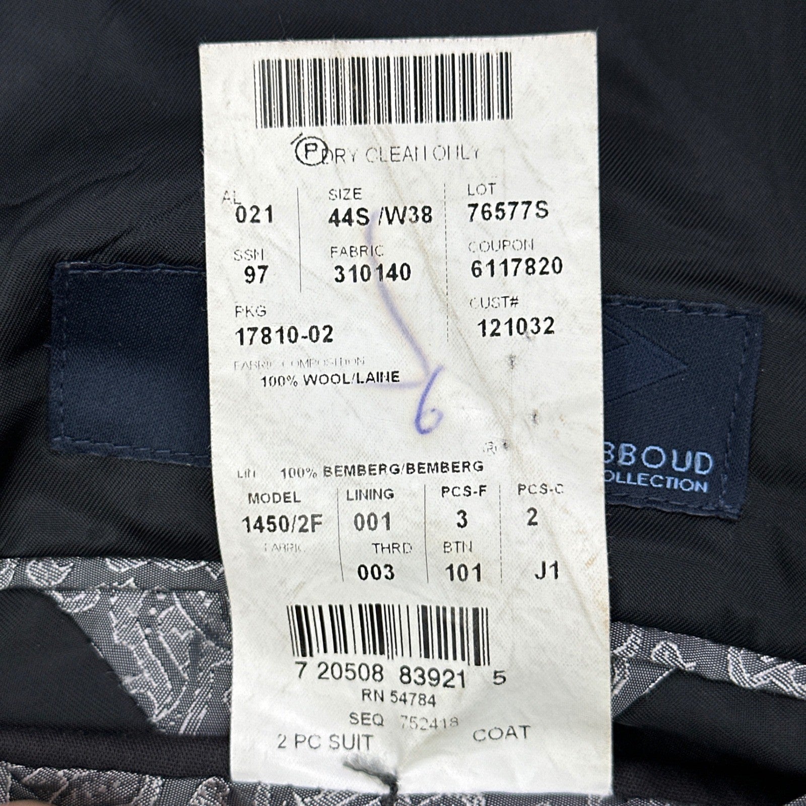 Joseph Abboud Collection Mens 44S Navy Blue Wool Micro Stripe Blazer Sport Coat by Joseph Abboud