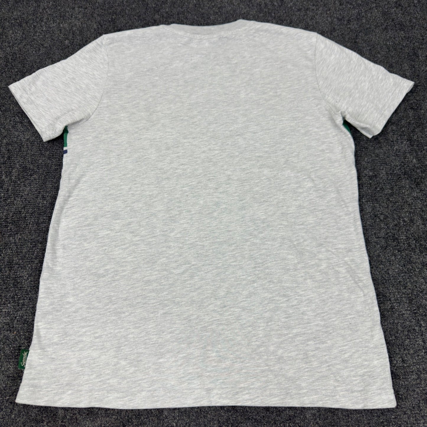 Superdry Mens Graphic T-Shirt Grey Green Stripe Logo Crew Neck Small by Superdry