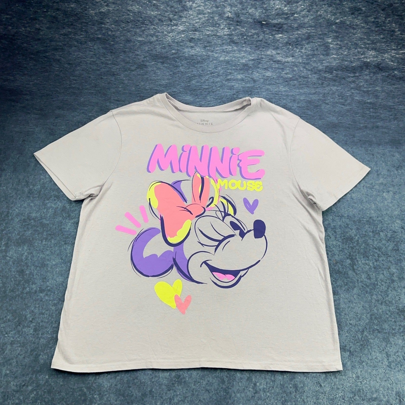 Disney Minnie Mouse Graphic T-Shirt Grey Neon Pink Purple XL RN117508 by Disney