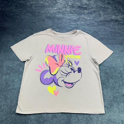 Disney Minnie Mouse Graphic T-Shirt Grey Neon Pink Purple XL RN117508 by Disney
