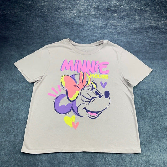 Disney Minnie Mouse Graphic T-Shirt Grey Neon Pink Purple XL RN117508 by Disney