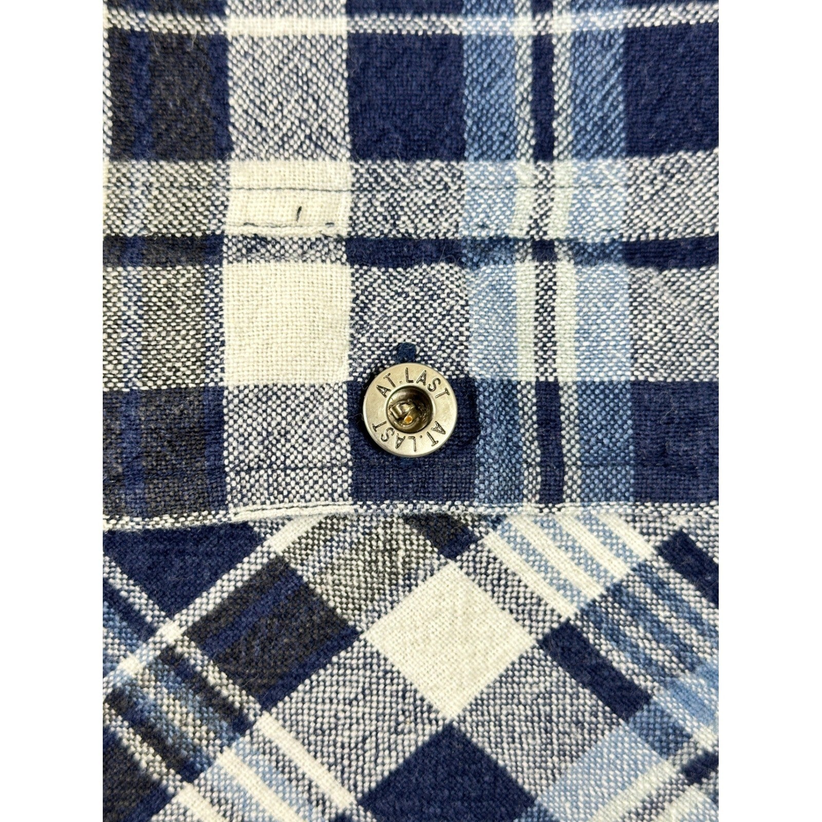At Last & Co Blue White Plaid Cotton Button Down Shirt Mens 18/20 Flannel L/S by At Last & Co.