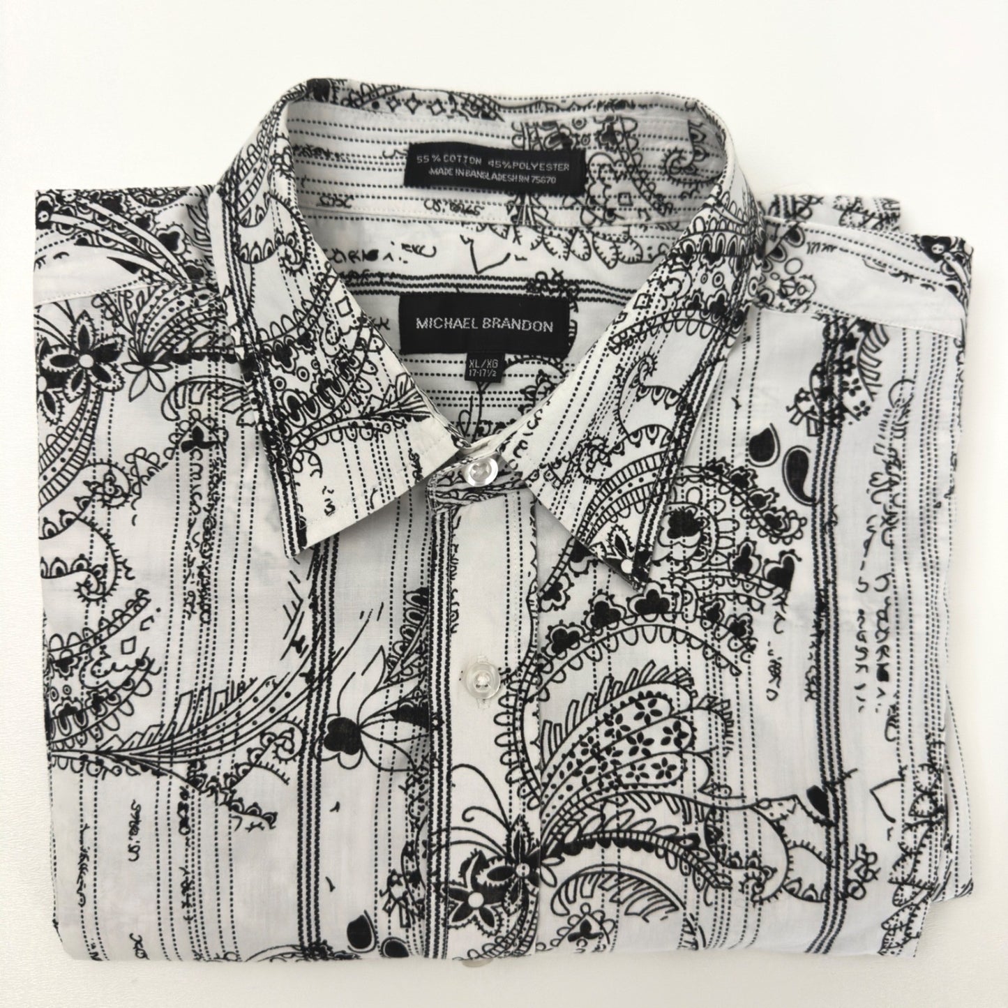 Michael Brandon Mens XL Paisley Striped Graphic Button Down Shirt Black White by Michael Brandon