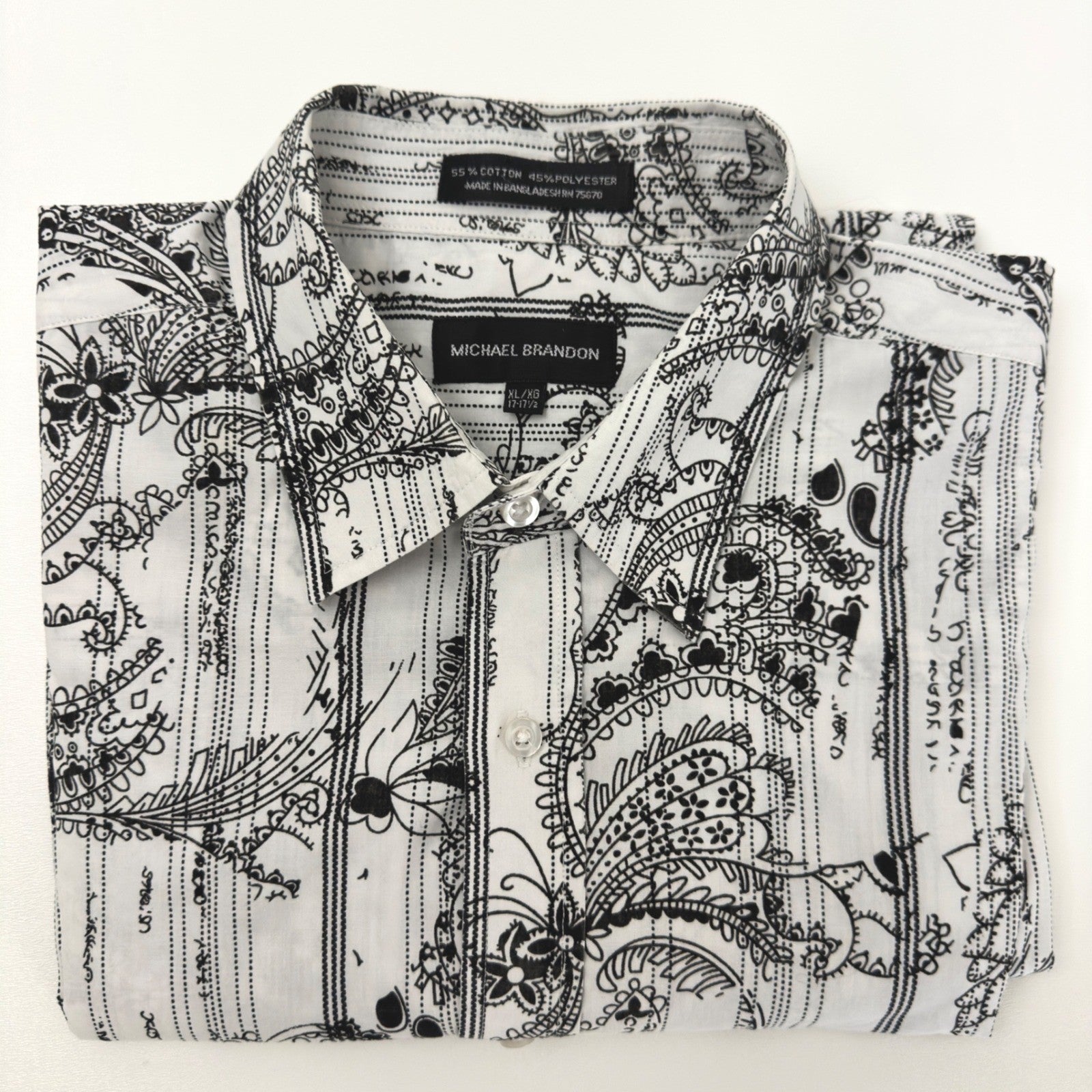 Michael Brandon Mens XL Paisley Striped Graphic Button Down Shirt Black White by Michael Brandon