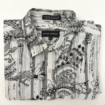 Michael Brandon Mens XL Paisley Striped Graphic Button Down Shirt Black White by Michael Brandon