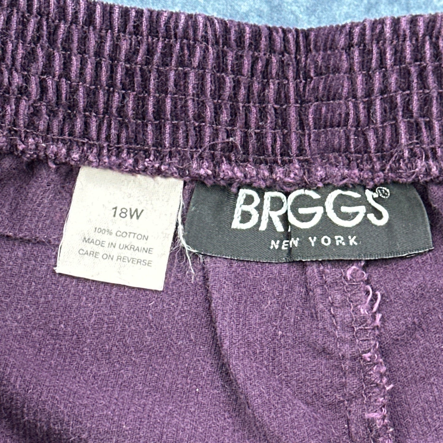 Briggs New York Womens 18W Corduroy Pants Plum Purple Elastic Waist Cotton 100% by Briggs New York