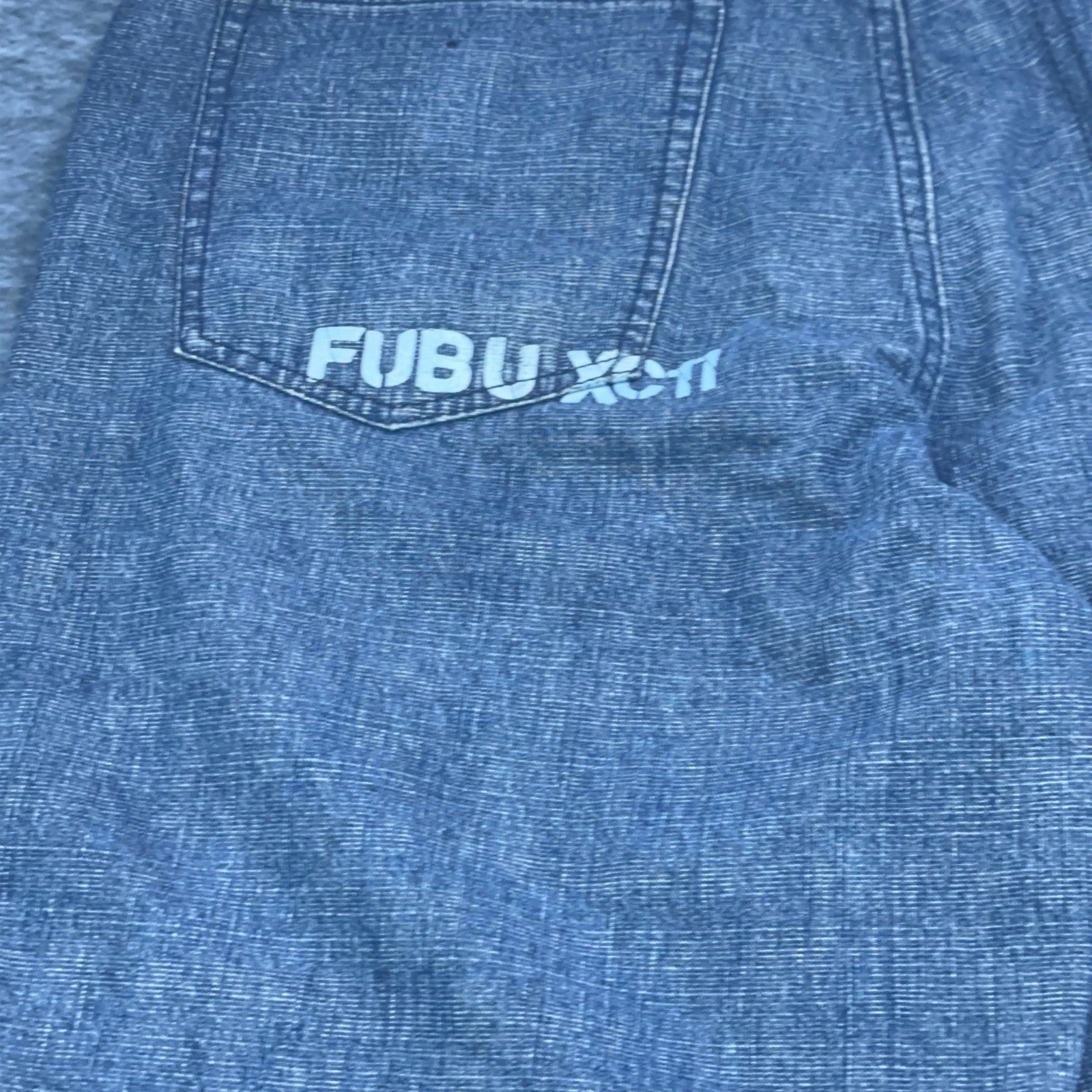Vintage FUBU The Collection Patchwork Baggy Jeans Mens 34x34 Blue Streetwear 90s by FUBU