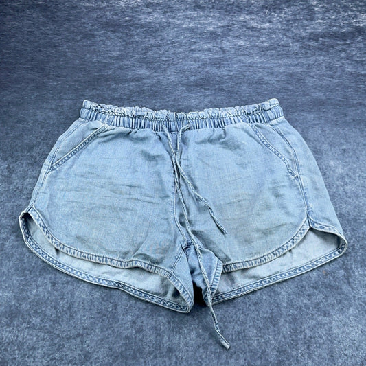 American Eagle Chambray Dolphin Shorts Light Wash Elastic Waist Drawstring M by American Eagle Outfitters