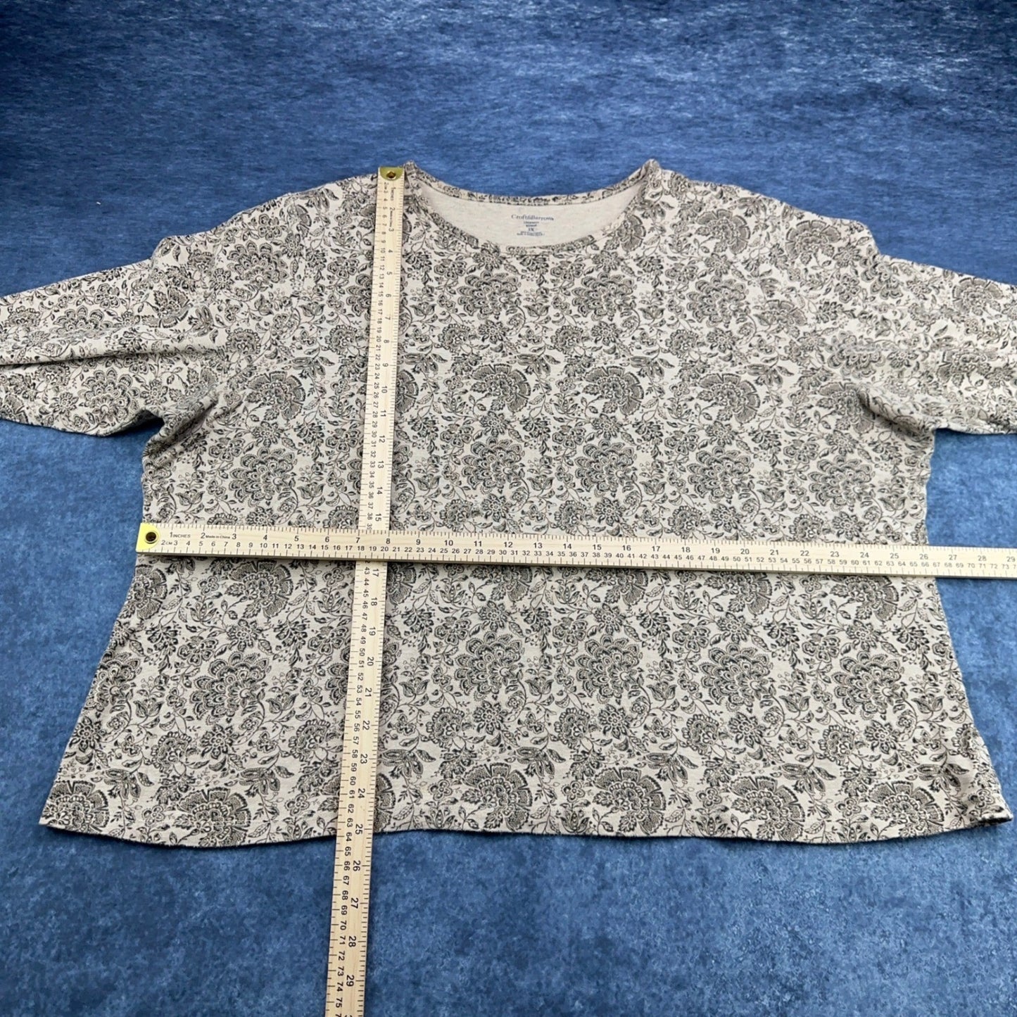 Croft & Barrow Womens 3X Pima Cotton Floral Paisley Crewneck Top Tan Brown by Croft & Barrow