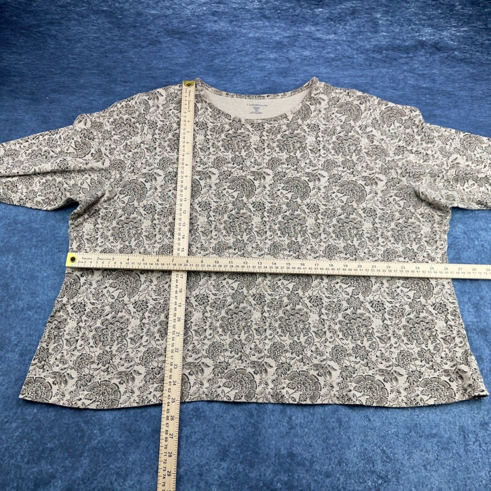 Croft & Barrow Womens 3X Pima Cotton Floral Paisley Crewneck Top Tan Brown by Croft & Barrow