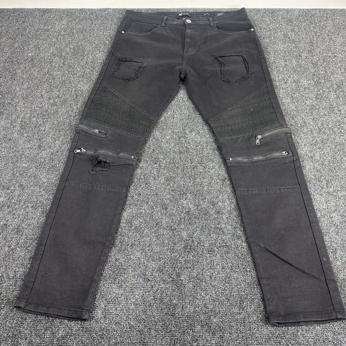 Waimea Mens Skinny Fit Jeans Black Faded Knee Zipper Denim Pants Size 36 by Waimea